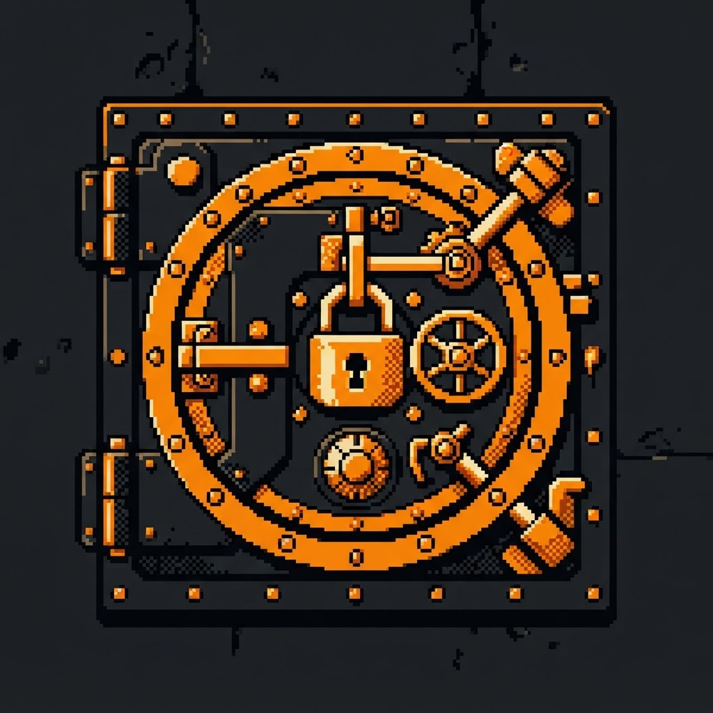 Pixel-art bank vault secured with a padlock